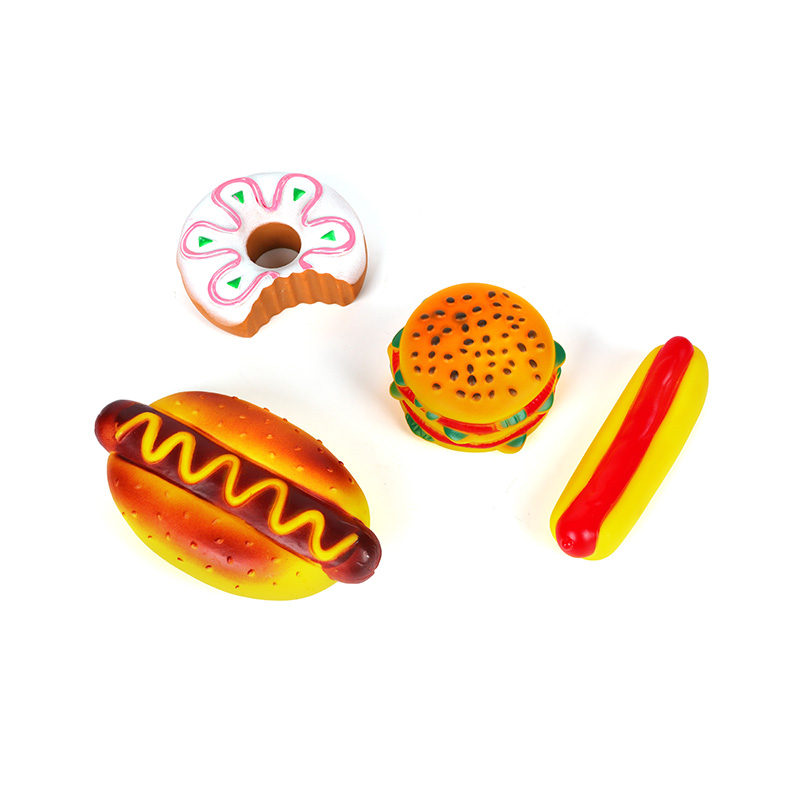 Serie de juguetes para mascotas con comida de hamburguesa